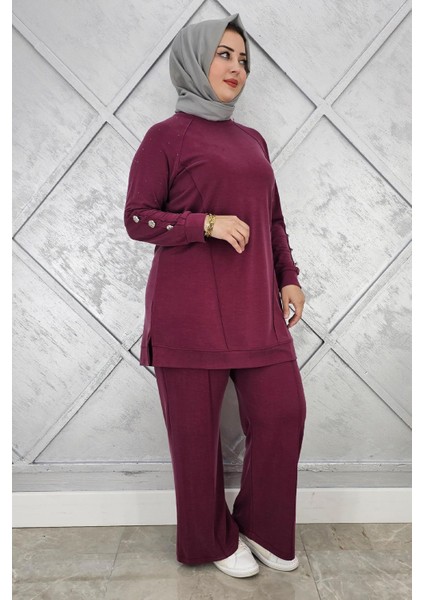 Kadın Nervür Dikim Düğme Detaylı Tesettür Takım