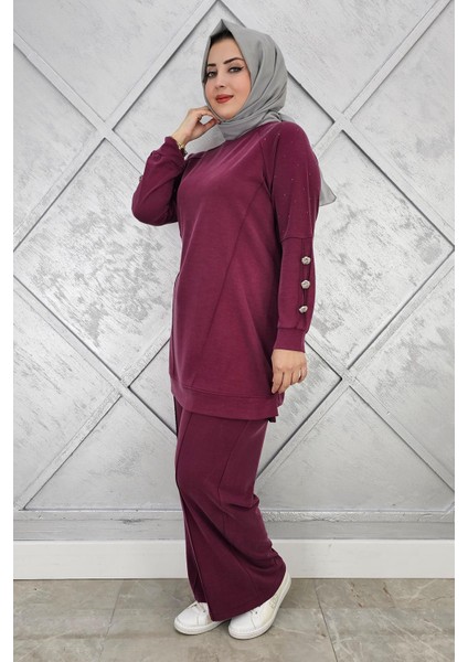 Kadın Nervür Dikim Düğme Detaylı Tesettür Takım modelleri