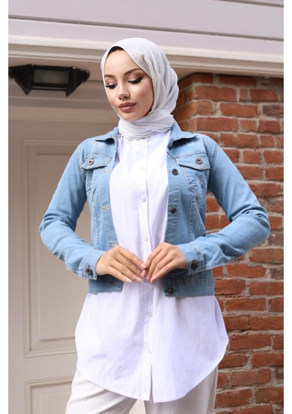 Düğmeli Kot Ceket Açık Kot 6027 modelleri