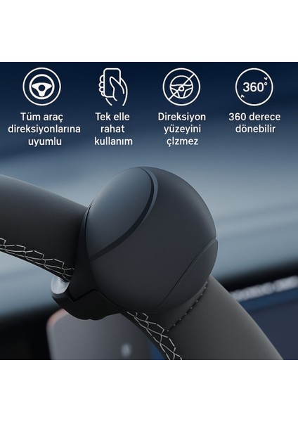 Araç Direksiyon Topuzu 360 Dönebilir, Direksiyon Çizmez, Tüm Araç Direksiyonlarına Uyumlu