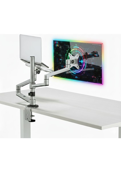 STD72024MLG 11"-17" Notebook 17"-32" Monitör Destekli Alüminyum Monitör Tutucu