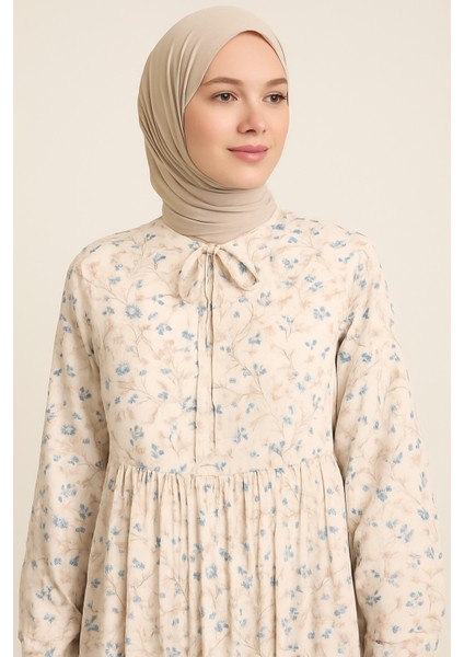 Tesettür Krem Desen Küçük Çiçekli Elbise fiyatları