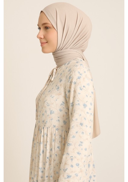 Tesettür Krem Desen Küçük Çiçekli Elbise modelleri