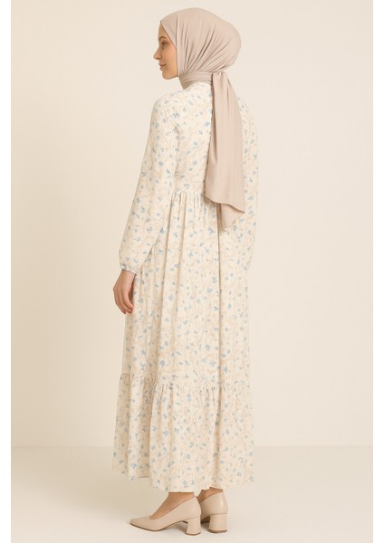 Tesettür Krem Desen Küçük Çiçekli Elbise fırsatları