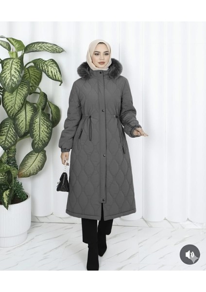 Zahire Kadın Büyük Beden Nova Kumaş Ara Boy Kapüşonlu Mont