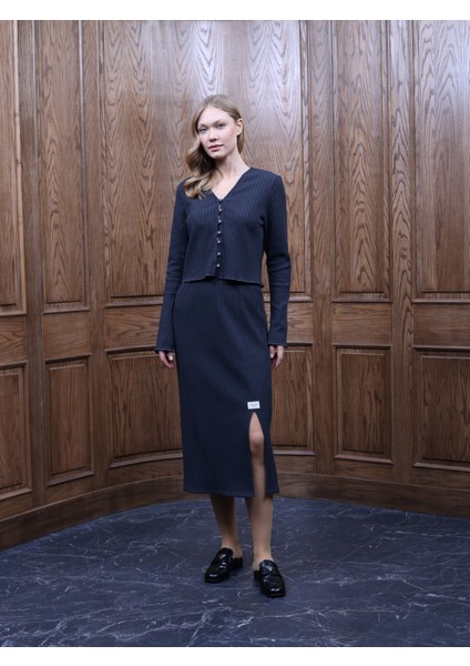 Kadın Düğme Detay Etek-Bluz Takım