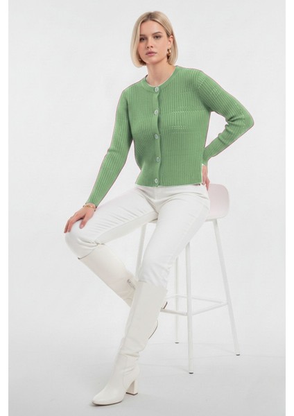 Metal Düğmeli Yuvarlak Yaka Kaşkorse Mint Hırka fiyatları