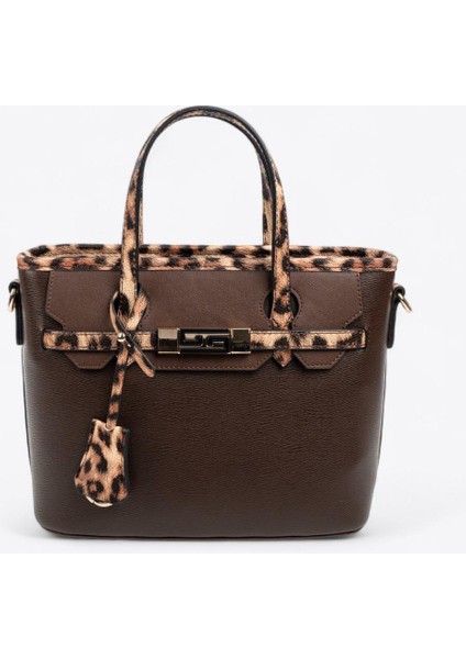 SP1185 Kadın El Çantası Kahve-Leopar Taba