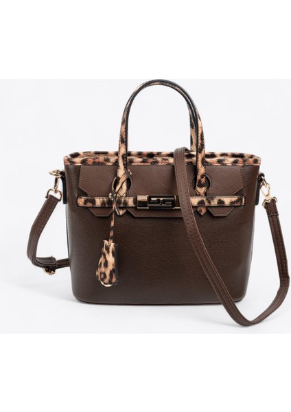 SP1185 Kadın El Çantası Kahve-Leopar Taba