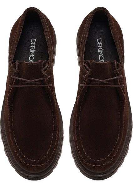 Kadın Kahverengi Bağcıklı Süet Deri Maskülen Ayakkabı 25AFD420010