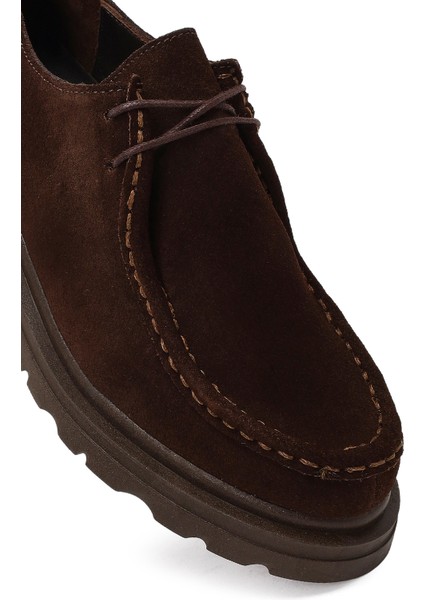 Kadın Kahverengi Bağcıklı Süet Deri Maskülen Ayakkabı 25AFD420010