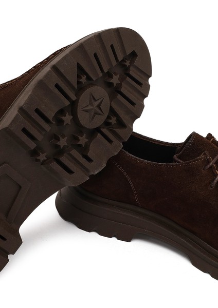 Kadın Kahverengi Bağcıklı Süet Deri Maskülen Ayakkabı 25AFD420010