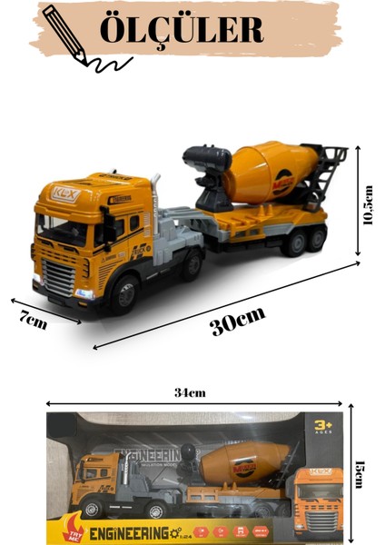 Beton Mikseri Iş Makinası 1:24 Işıklı Müzikli Çek Bırak 30 cm Die Cast fiyatları
