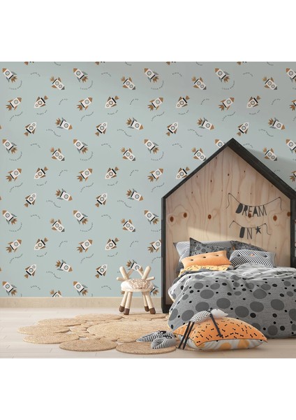 Uzay Temalı Çocuk Odası Duvar Kağıdı -Isı ve Ses Yalıtımı Yırtılmaz