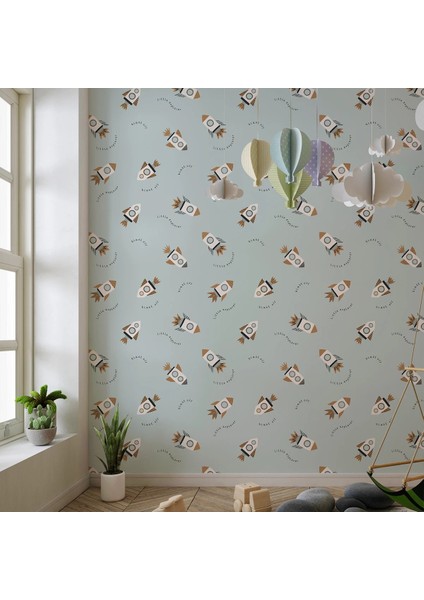 Uzay Temalı Çocuk Odası Duvar Kağıdı -Isı ve Ses Yalıtımı Yırtılmaz modelleri