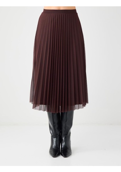 Kahverengi Yüksek Bel Piliseli Rahat Kesim Midi Etek fırsatları