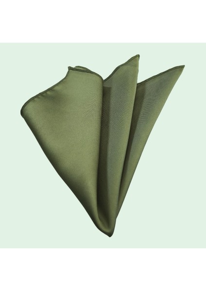 Haki Yeşil Saten Dokuma Sade Cep Aksesuarı Yaka Mendili