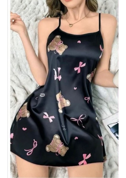 Ayıcık Detaylı Saten Gecelik