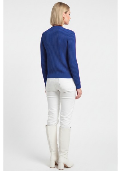 Metal Düğmeli Yuvarlak Yaka Kaşkorse Saks Mavi Hırka fırsatları