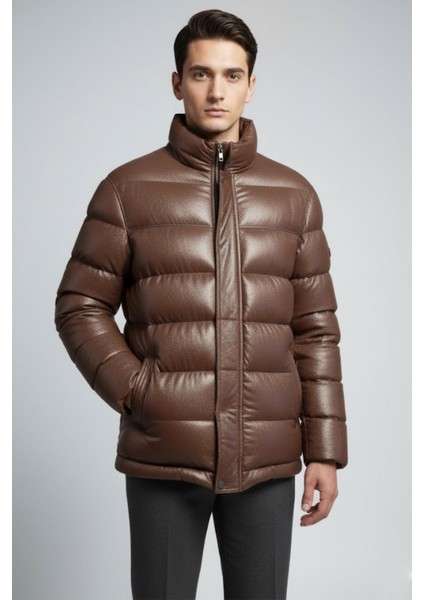 Clous Kahve Erkek Hakiki Deri Şişme Kaban