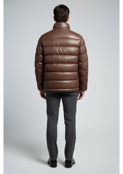 Clous Kahve Erkek Hakiki Deri Şişme Kaban modelleri