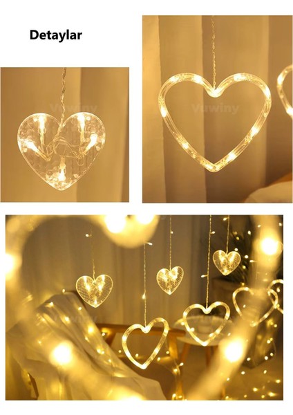138 LED Işıklı 8 Modlu Gün Işığı Dekoratif Saçaklı Kalpli Perde LED fiyatları