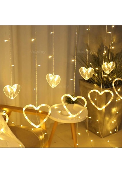 138 LED Işıklı 8 Modlu Gün Işığı Dekoratif Saçaklı Kalpli Perde LED fırsatları