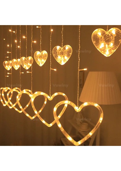 138 LED Işıklı 8 Modlu Gün Işığı Dekoratif Saçaklı Kalpli Perde LED indirimleri