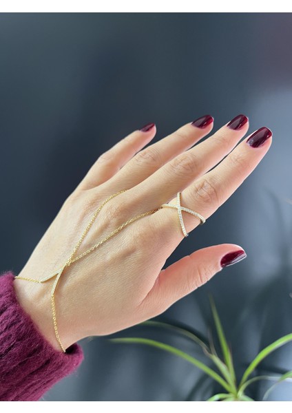 Taşlı Küçük Çapraz Gümüş Yüzük