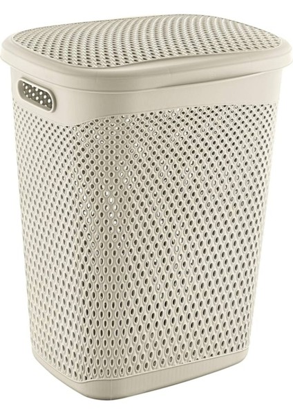 Krem Rengi Hasır Görünümlü Çamaşır Sepeti – Doğal ve Şık Tasarım