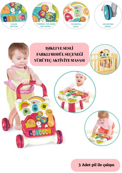 Sesli Işıklı Piyanolu Yürüteç Aktivite Oyun Masası 4 In 1
