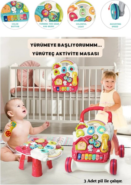 Sesli Işıklı Piyanolu Yürüteç Aktivite Oyun Masası 4 In 1 fırsatları