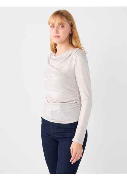 Grı Dökümlü Yaka Uzun Kollu Örme Bluz modelleri