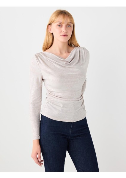 Grı Dökümlü Yaka Uzun Kollu Örme Bluz fırsatları