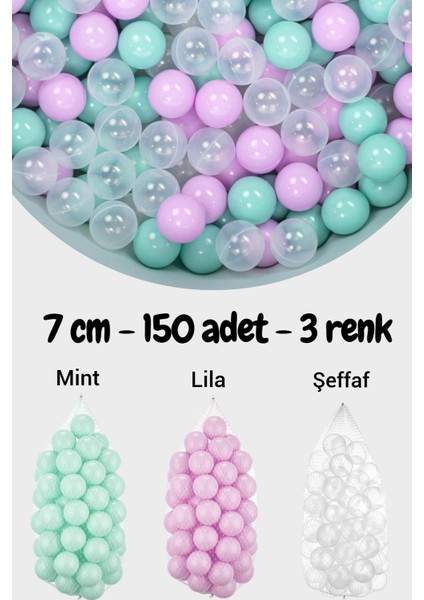7 cm Top Havuzu Topu 150 Adet Mint, Şeffaf, Lila