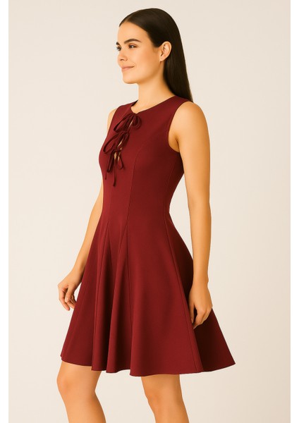 Kloş Etekli Bağlama Detaylı Kolsuz Kadın Mini Elbise fiyatları