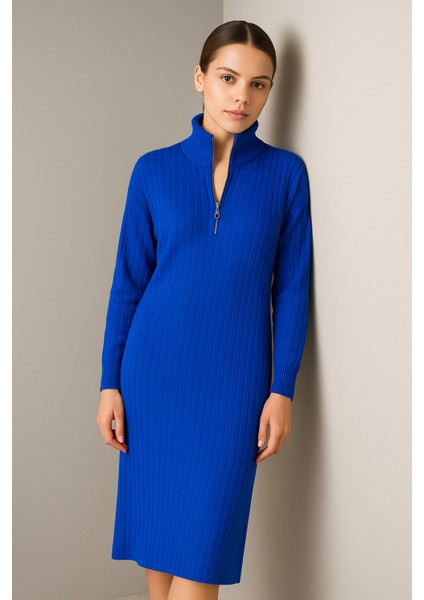 Yeni Sezon Fitilli Fermuar Detaylı Uzun Elbise