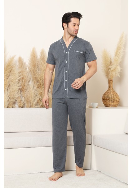 Erkek Boydan Düğmeli %100 Pamuklu Pijama Takımı 12385
