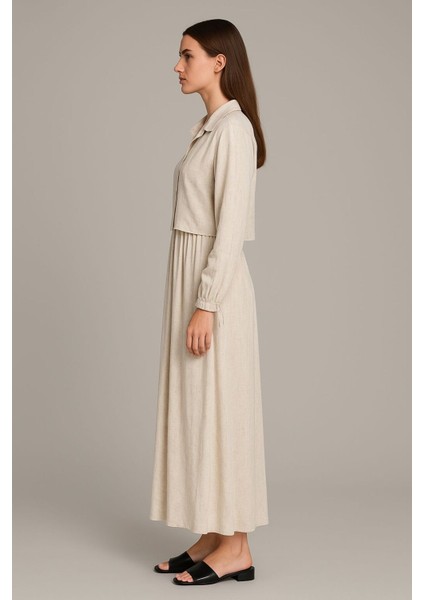 Önü Düğmeli Yan Bağlamalı Bolerolu Elbise Ikili Takım fırsatları