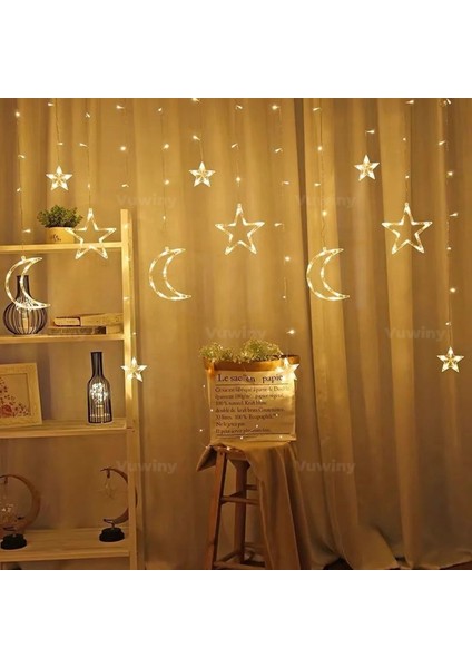 LED Işıklı 8 Modlu Gün Işığı Dekoratif Saçaklı Yıldız Hilal Perde LED fiyatları