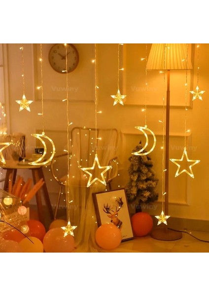 LED Işıklı 8 Modlu Gün Işığı Dekoratif Saçaklı Yıldız Hilal Perde LED modelleri