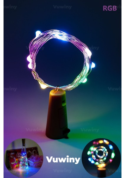 Tıpalı Mantar Dekoratif Şişeler Için Bükülebilir Pilli Peri LED Rgb (2 Metre)