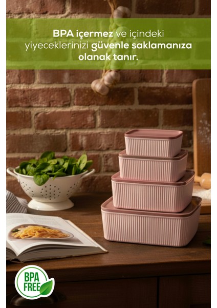 12'li Dikdörtgen Saklama Kabı Seti Pembe | 2.5l 1.5l 0.80L 0.45L | Mikrodalga ve Dondurucu Uyumlu fiyatları