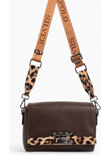 SP1257 Kadın Çapraz Çanta Düz Kahve-Leopar Taba