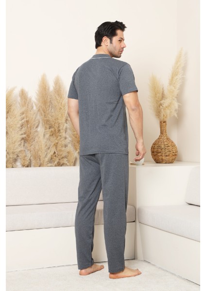 Erkek Boydan Düğmeli %100 Pamuklu Pijama Takımı 12385 modelleri