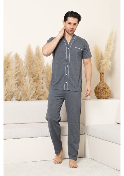 Erkek Boydan Düğmeli %100 Pamuklu Pijama Takımı 12385 fırsatları