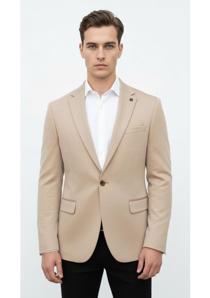 Bej Erkek Italyan Kesim Blazer Ceket – Kol Yamali, Slim Fit, Şık ve Modern Tasarım fiyatları