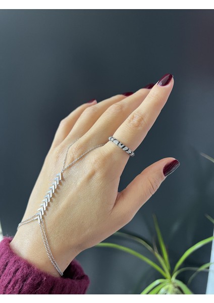 Siyah Renk Geçişli Gümüş Taşlı Yüzük