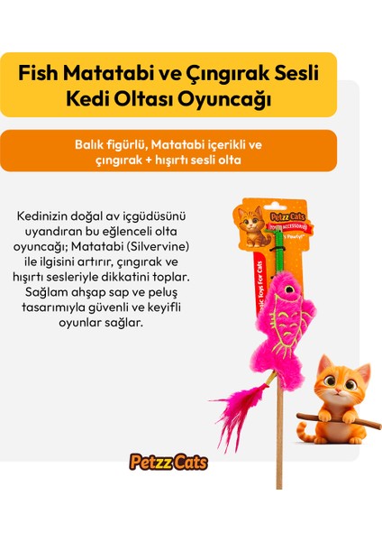 Petzzcats Fish Matatabi ve Çıngırak Sesli Kedi Oltası Oyuncağı Pembe 42 cm fiyatları
