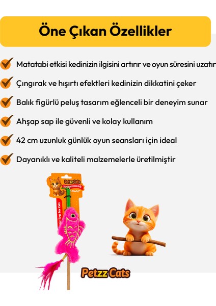 Petzzcats Fish Matatabi ve Çıngırak Sesli Kedi Oltası Oyuncağı Pembe 42 cm modelleri